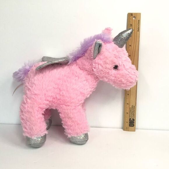 homerbest pink fluffy unicorn purple mane silver shiny sparkly wings horn 11” - Picture 6 of 8